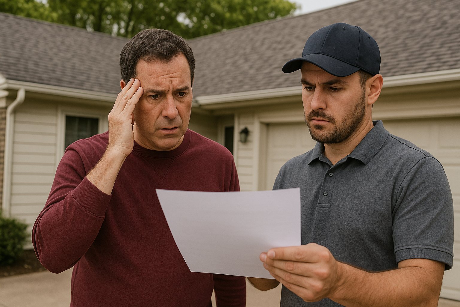 roof repair customer in Edmonton reviewing surprise extra charges